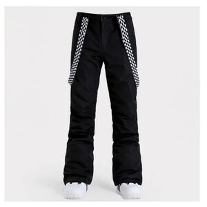 SMN Snow Pants Bibs Suspenders Checker Board Black White Snowboard Ski Size L